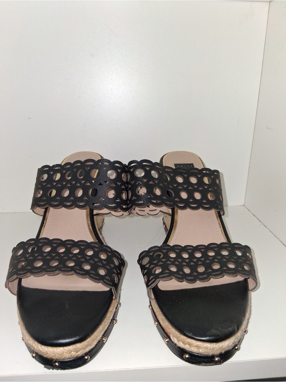 White House Black Market Kindra Laser Cut Black Espadrille Wedges